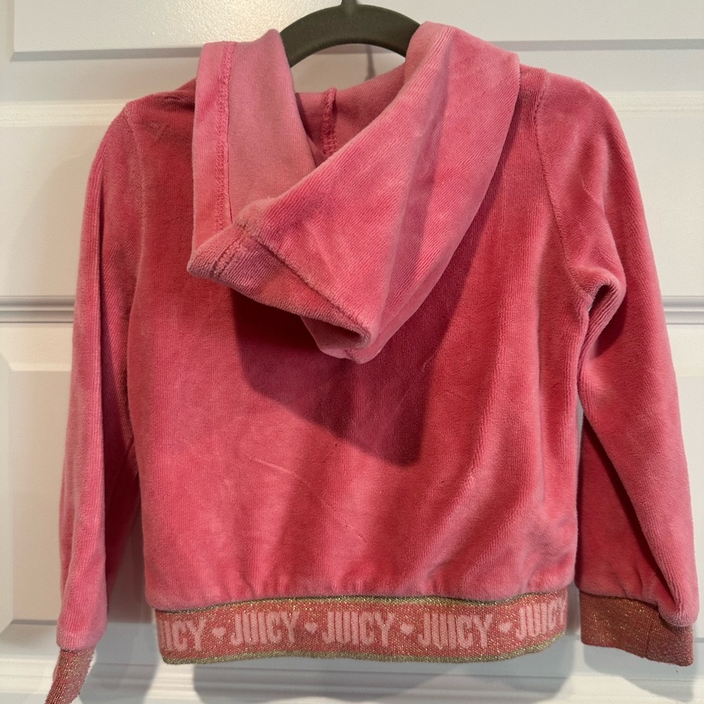 Juicy Couture Girls Velour Zip-Up Hoodie – Size 2T – Pink Glitter Trim - EUC - Picture 5 of 5